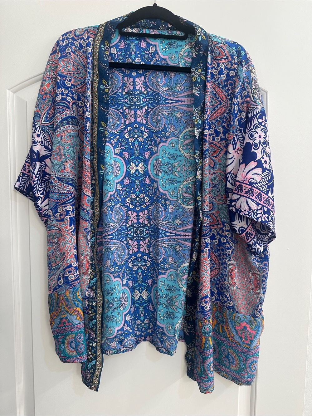 Blue Paisley Open-Front Women's Tunic Kimono